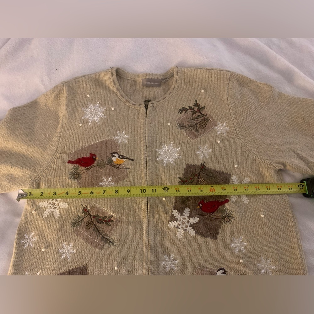 Croft & Barrow Embroidered Cardinal Winter Zip Cardigan Silk Blend Patchwork XL - Picture 12 of 16